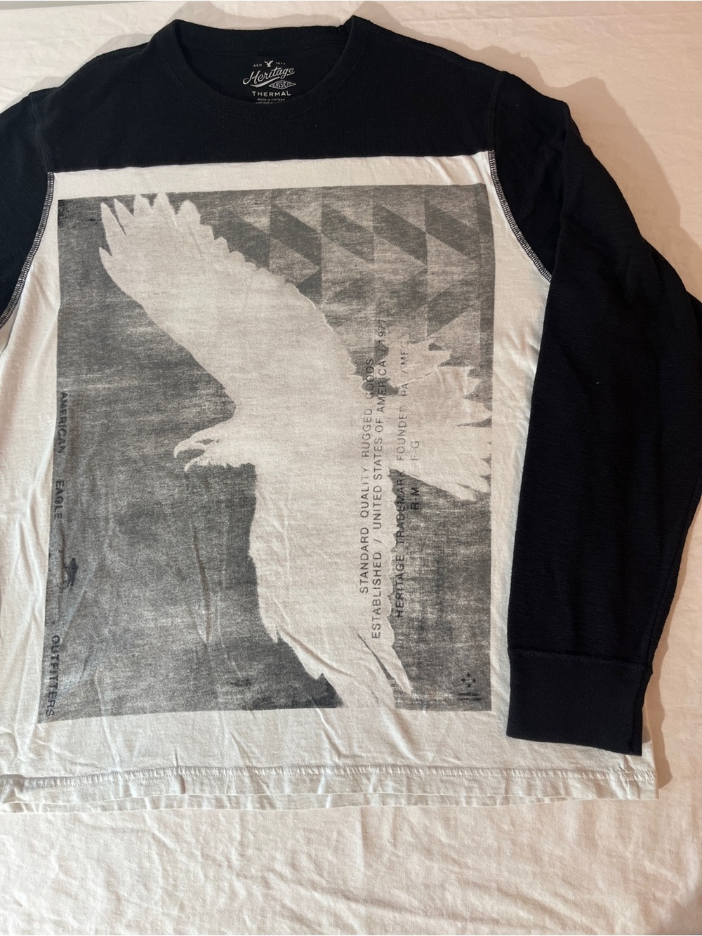 American Eagle Outfitters Black and White Eagle Graphic Long Sleeve Tee